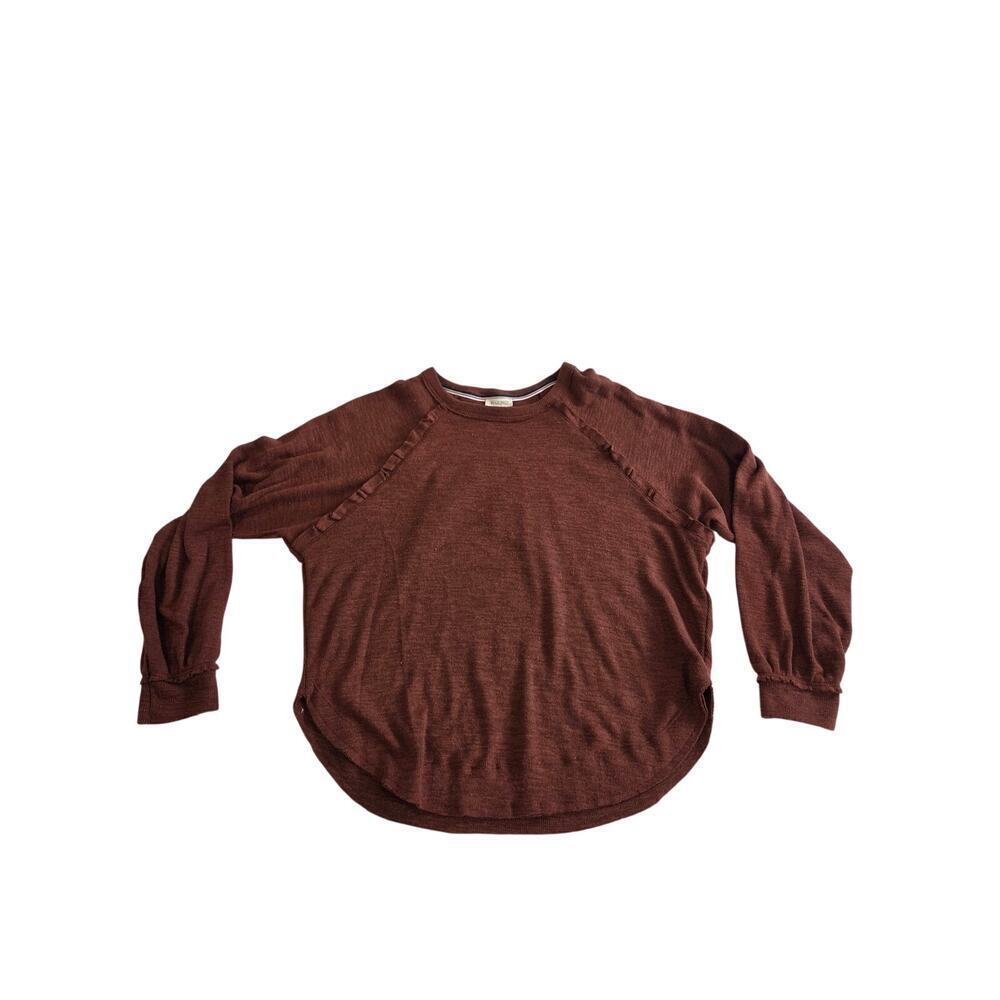 Pilcro Brown Ruffle Raw Hem Long Sleeve Top XS Loose Fit